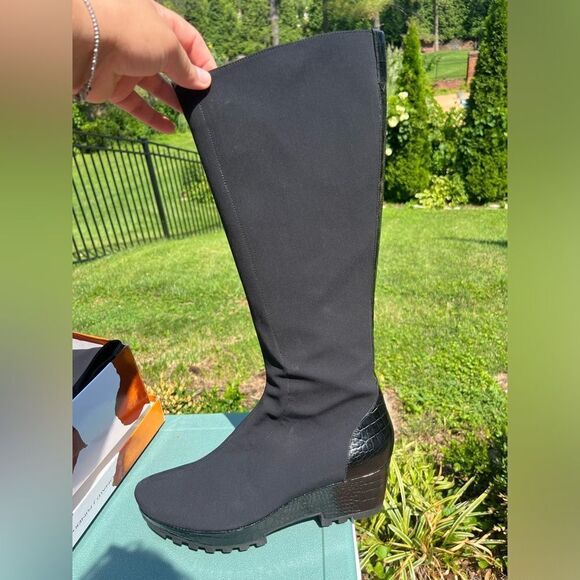 Donald J Pliner Stretch Crepe Knee High Boots NIB - Picture 9 of 11